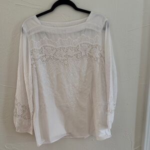 🤍White Embroidered Cotton Tunic – Size Large – 100% Cotton🤍